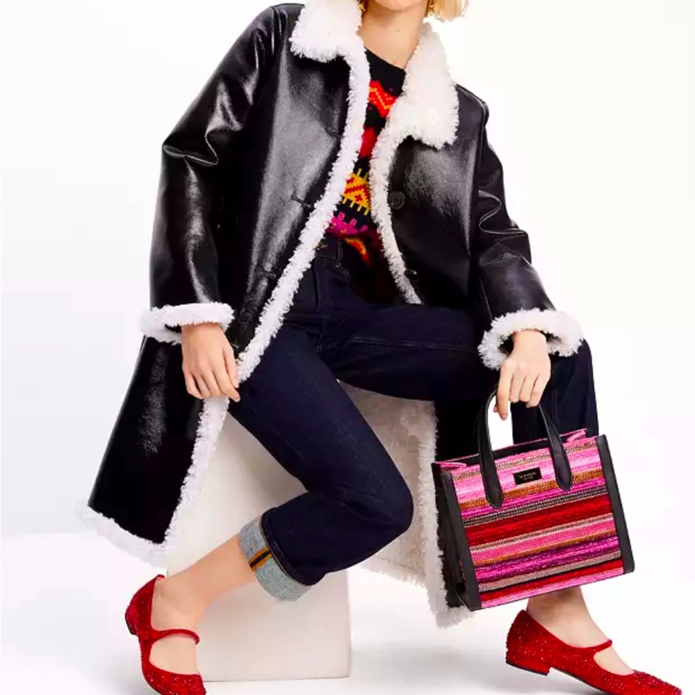 Kate Spade 2 In 1! NWT Reversible Faux Patent Shearling Coat